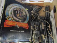 Box containing a quantity of Hornby 00 gauge track sections together with various 1970s/1980s
