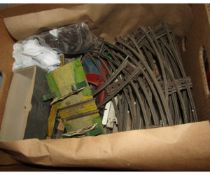 Box containing good quantity of various 0 gauge track together with tin plate track accessories,