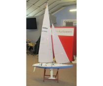 Large and impressive radio controlled model sailing yacht, length approx 1 metre, total height