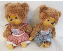 Pair of 1980s plush and moulded bears, “Wuschel” and “Puschel”, each approx 28cm