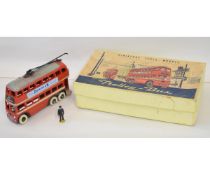 Boxed miniature scale die-cast model of a London trolleybus together with figure