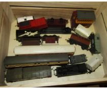 Box containing quantity of various 1960s and later Tri-ang rolling stock, track side accessories etc