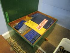 Wooden box containing a nice selection of vintage Meccano, all in vgc, together with Meccano Book of