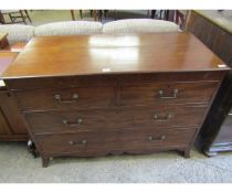 EARLY 19TH CENTURY MAHOGANY CHEST OF TWO SHORT AND TWO FULL WIDTH GRADUATED DRAWERS ON SPLAYED FEET,