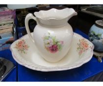 VICTORIAN FLORAL DECORATED WASH JUG AND BOWL