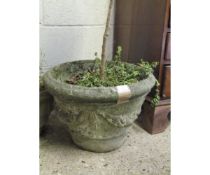 CONCRETE GARDEN URN WITH GARLAND DETAIL