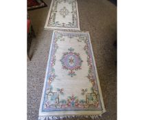 TWO MODERN FLOOR CARPETS WITH CREAM GROUND WITH FLORAL DETAIL (2)