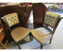 PAIR OF MAHOGANY FRAMED DINING CHAIRS WITH CREAM UPHOLSTERY AND BUTTON BACK (2)