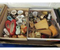 TRAY CONTAINING MIXED SHOE ORNAMENTS, CLOGS, VASES ETC