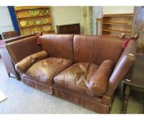 GOOD QUALITY LARGE PROPORTION CHOCOLATE LEATHER KNOLE END SOFA (A/F)