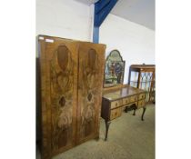 WALNUT AND MAHOGANY EFFECT TWO-PIECE BEDROOM SUITE COMPRISING A MIRRORED BACK BEDROOM CHEST AND A