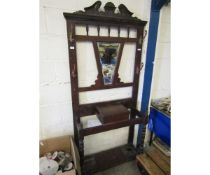 EARLY 20TH CENTURY WALNUT MIRRORED BACK COAT STAND WITH CENTRAL GLOVE BOX FLANKED EITHER SIDE BY