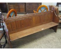 SIX FOOT PITCH PINE CHURCH PEW WITH PANELLED BACK