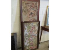 TWO TEAK FRAMED MACHINED WOOL WORKS OF CLASSICAL SCENES