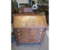 Early 19th century mahogany bureau, fall front enclosing a fitted interior, four graduated full