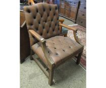 REPRODUCTION MAHOGANY FRAMED BUTTONED LEATHER GAINSBOROUGH TYPE CHAIR