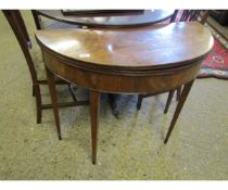 GEORGIAN MAHOGANY DEMI-LUNE CARD TABLE ON FOUR TAPERING SQUARE LEGS