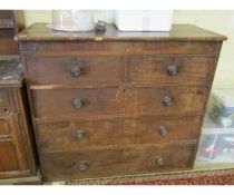 VICTORIAN MAHOGANY STRAIGHT FRONTED TWO OVER THREE FULL WIDTH DRAWER CHEST WITH TURNED KNOB HANDLES