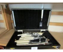 CASED SET OF SILVER PLATED AND BONE HANDLED CUTLERY