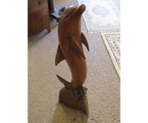 CARVED HARDWOOD MODEL OF A DOLPHIN (A/F)