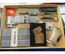 BOX CONTAINING MIXED TABLE LIGHTERS ETC