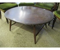 DARK STAINED OVAL ERCOL TABLE WITH SLATTED SECOND TIER