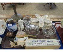 TRAY CONTAINING THE MAJESTIC SKATE BLADES BOXED, PART DRESSING TABLE SET, INDIAN ETCHED VASE,
