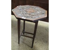 OAK FRAMED HEXAGONAL TOPPED TABLE WITH HEAVILY CARVED FLORAL DETAIL