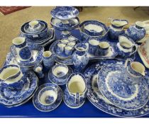 LARGE QUANTITY OF WEDGWOOD FERRARA BLUE PRINTED WARES TO INCLUDE DESSERT SETS, PEDESTAL BOWLS, CUPS,