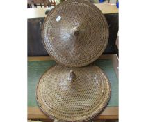 PAIR OF ORIENTAL WICKER SUN HATS