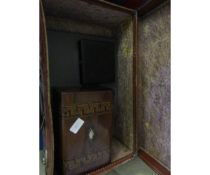 REXINE CASE CONTAINING A VICTORIAN SEWING BOX AND CONTENTS, A WATERFORD CRYSTAL PLATE ETC