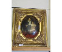 REPRODUCTION GILT FRAMED OIL ON BOARD OF TWO CHILDREN