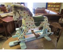 PAINTED POLKA DOT CHILD S ROCKING HORSE ON STAND