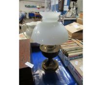 BRASS OIL LAMP WITH OPAQUE SHADE