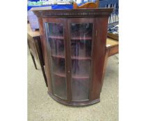 19TH CENTURY MAHOGANY BOW FRONTED CORNER CUPBOARD WITH TWO GLAZED DOORS