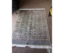 GOOD QUALITY MODERN GREEN GROUND BOKHARA TYPE CARPET WITH MULTI-GULL BORDER