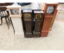 FOUR ASSORTED SMALL PROPORTIONED LONG CASE TYPE CLOCKS