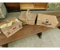 THREE GOOD QUALITY WICKER HAMPERS