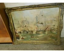 DECORATIVE GILT FRAMED OIL OF THE BATTLE OF WATERLOO