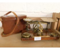 SET OF POST OFFICE SCALES AND WEIGHTS AND A FURTHER CASED SET OF BINOCULARS (2)