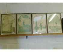 FOUR VINTAGE FRAMED PICTURES OF THE STRACEY ARMS WIND PUMP, DENVER MILL, TURF FEN WIND PUMP AND FERN