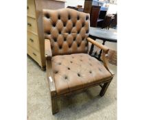 REPRODUCTION MAHOGANY FRAMED BUTTONED LEATHER GAINSBOROUGH TYPE CHAIR