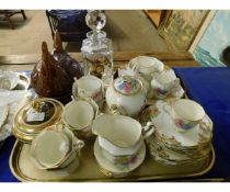 TRAY CONTAINING MIXED PART TEA WARES TO INCLUDE RADFORD S FLORAL TEA WARES, DECANTER ETC