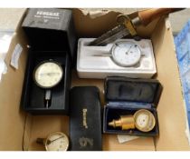 BOX CONTAINING MIXED GAUGES, PRESSURE GAUGES ETC