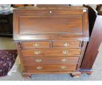 EASTERN HARDWOOD FRAMED BUREAU WITH DROP FRONT WITH TWO OVER THREE FULL WIDTH DRAWERS WITH CARVED