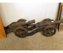 PAIR OF VINTAGE CAST IRON CANNON GARDEN ORNAMENTS