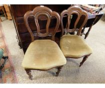 SET OF SIX VICTORIAN BALLOON BACK DINING CHAIRS WITH GREEN DRALON UPHOLSTERED SEAT AND TURNED