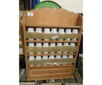 PINE FRAMED SPICE STORAGE RACK WITH A QUANTITY OF FRANKLYN MINT GLORIA CONCEPTS CONTAINERS