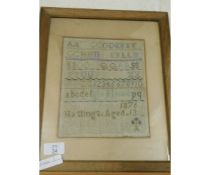 VICTORIAN SAMPLER ON GAUZE DATED 1876