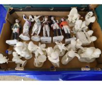 BOX CONTAINING MIXED ORNAMENTS, FIGURE ORNAMENTS, CAVALRY SOLDIERS ETC